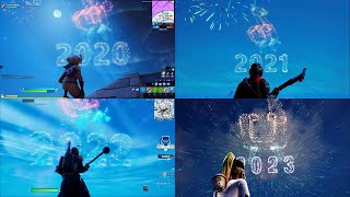 Evolution of Fortnite New Year Firework Celebration Live Mini Event (2020 to 2023)