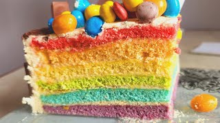 На основі НАЙНІЖНІШОГО Рецепту| Райдужний торт|Яскраві кольори|Легкий крем|Кексик