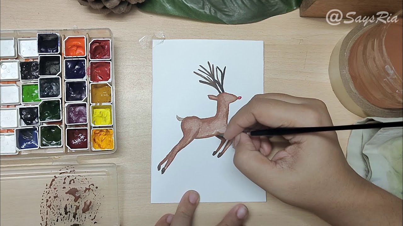 How to make Christmas card Rudolph red nose reindeer | Easy Holiday ...