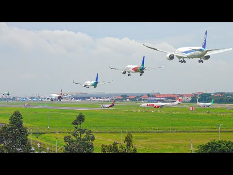 ✈️🇲🇨1 HOUR JAKARTA AIRPORT PLANE SPOTTING from ABOVE | Watching Airplane takeoffs & Landings at CGK