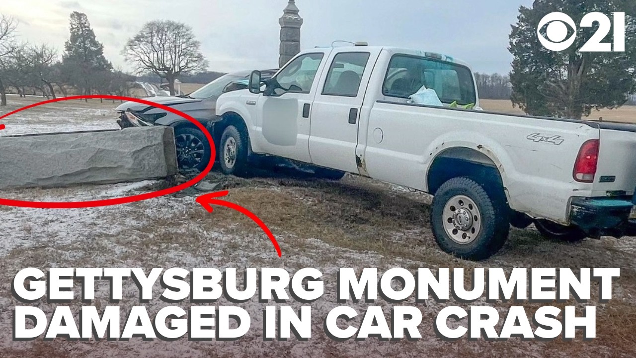 Car crash knocks down, damages monument in Gettsyburg