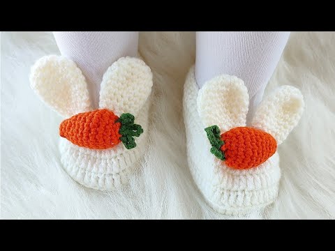 HAVUÇLU TAVŞAN PATİK/ TIĞ İŞİ BEBEK PATİĞİ/ CROCHET BABY BOOTİES #bebekpatiği