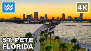 [4K] St. Pete Pier in St. Petersburg, Florida USA  Sunset Walking Tour Vlog & Vacation Travel Guide