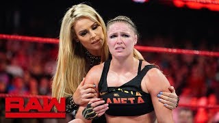 Natalya helps Ronda Rousey leave the arena following Bella Twins' attack: Raw Exclusive, Oct 8, 2018