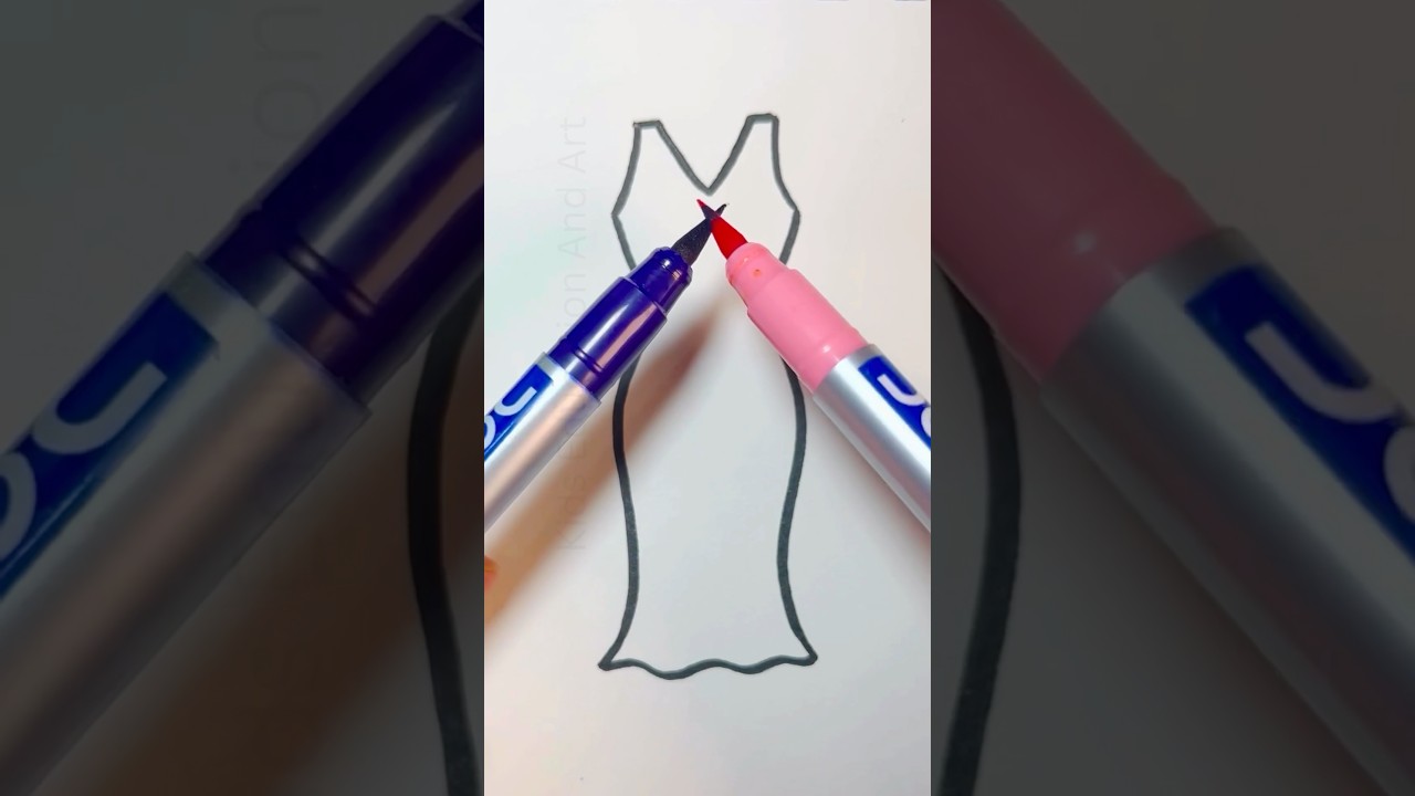 Blending brush pens tips for coloring a dress #howtodraw easy art for kids #dress #coloring #kidsart