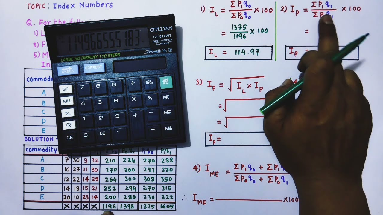 Find Lapeyres, Paasches, Fisher's, and Marshall Edgeworth Index numbers.