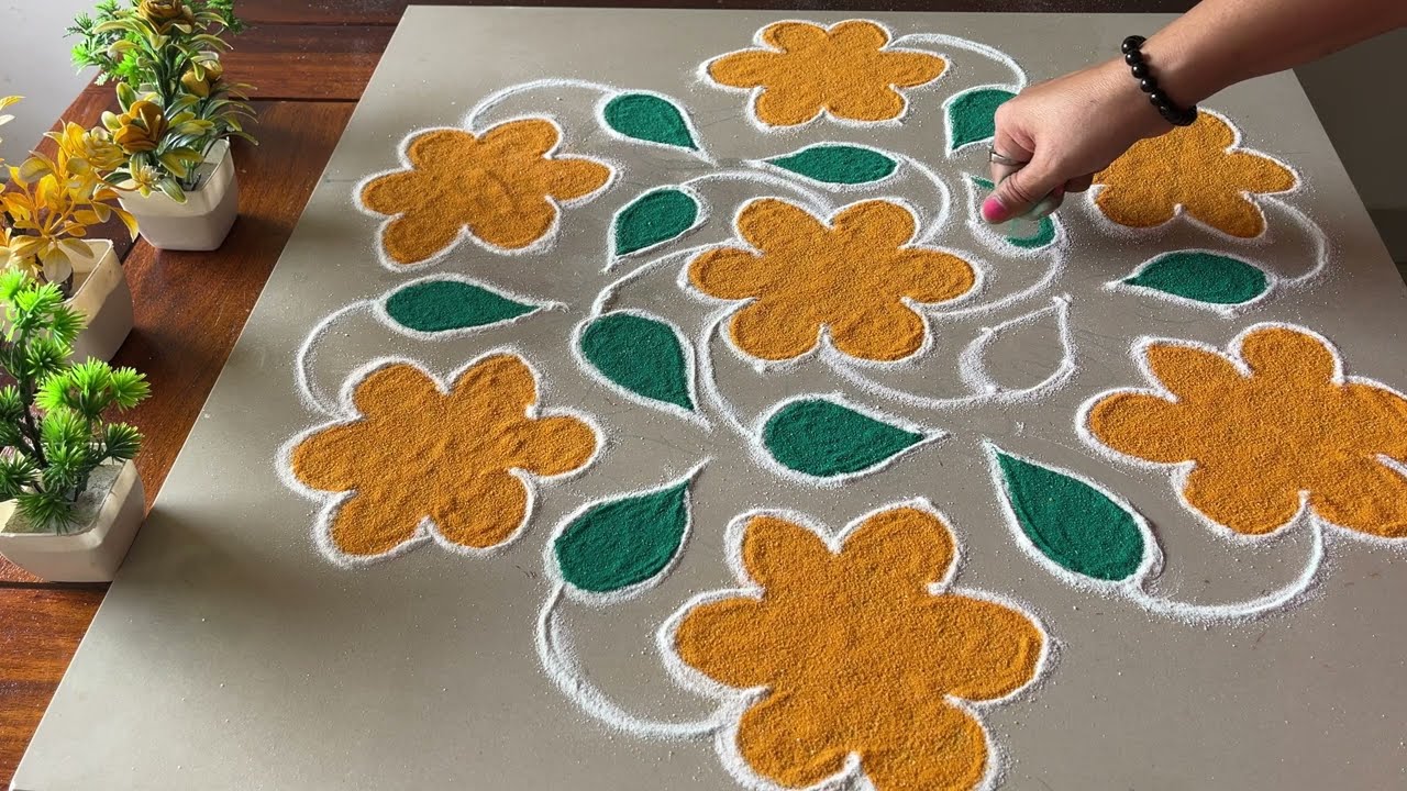 फ्लॉवर डॉट्स रांगोळी कशी बनवायची | How to Make a Stunning Flower Dots Rangoli | Flower dots rangoli