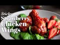 Sticky strawberry fried chicken wings