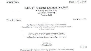 wbuttepa B.Ed. 2nd sem question|course 1.2.3 2nd half 2020 | teaching