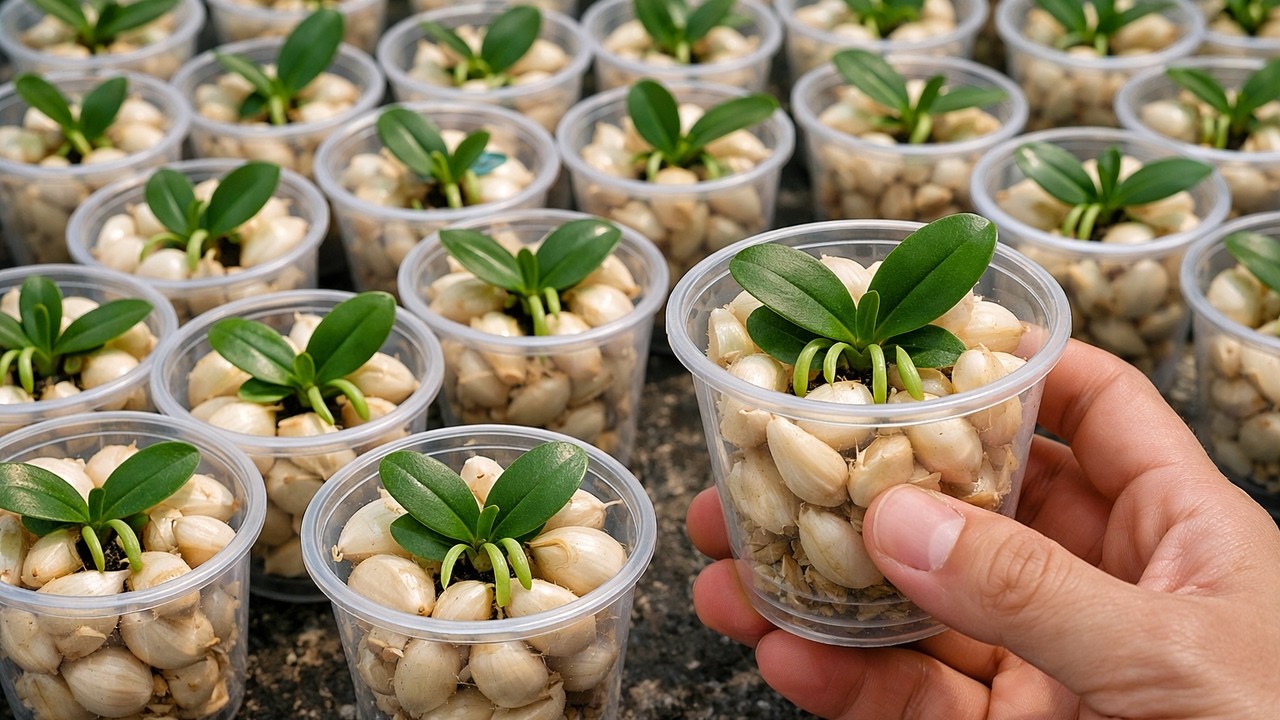 Just one clove of garlic! The orchid suddenly sprouted a tangle of roots and grew rapidly.