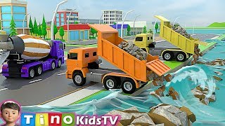 Hammer Drill Excavator &amp; Construction Trucks for Kids | Breakwater Construction