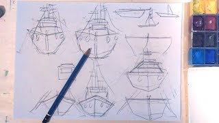 Acuarela - Pintar Barcos en distintas posiciones Watercolor Boats Acuarelas