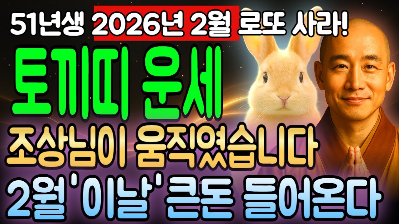 2026년 2월 신묘년생 1951년생 토끼띠 75세 운세 진짜 놀랍습니다! 돈복 터지는 날 확정됐고 평생 기다린 대박 기회 왔으니 절대 놓치지 마세요.