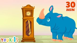 Hickory Dickory Dock | The Rhino Just Up the Clock | Youkids Nursery Rhymes