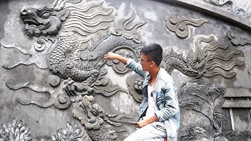 Sculpture of dragon with sand cement - embossed relief art