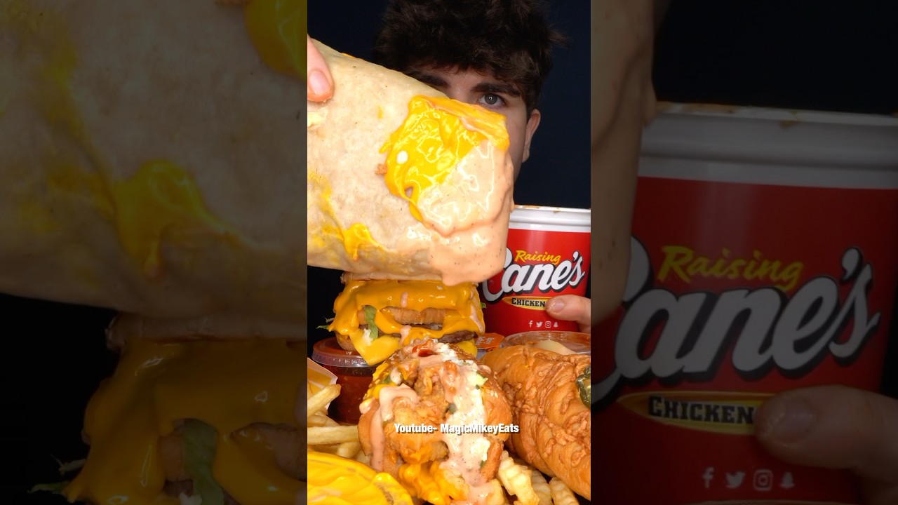 GIANT Chipotle Burrito + Canes sauce?! #asmr #mukbang