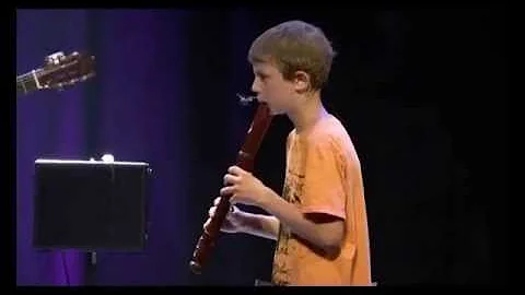 Jakob Manz with recorder "Spatz" made by Geri Bollinger