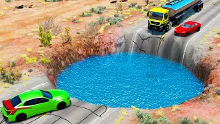 Cars vs Giant Pit Deep Water - BeamNG.Drive