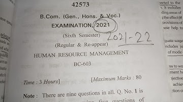 Human Resource Management Question Paper of B.com 3rd sem. HRM 2021-22 Question Paper of bcom 5thsem