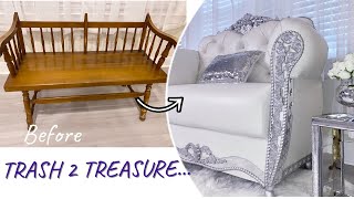 THRONE CHAIR/ COUCH FROM AN OLD BENCH! TURNING ABANDONED ITEM INTO A GRAND SOFA!!!