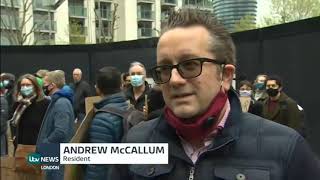 Fire Safety Protest at Ballymore&#39;s New Providence Wharf in Poplar - ITV London News - 8/5/21