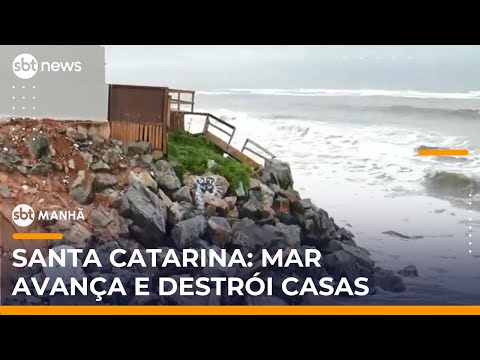 Video praia-ampliada-volta-a-ser-engolida-pelo-mar-e-moradores-vivem-sob-risco-em-sc-sbt-manha