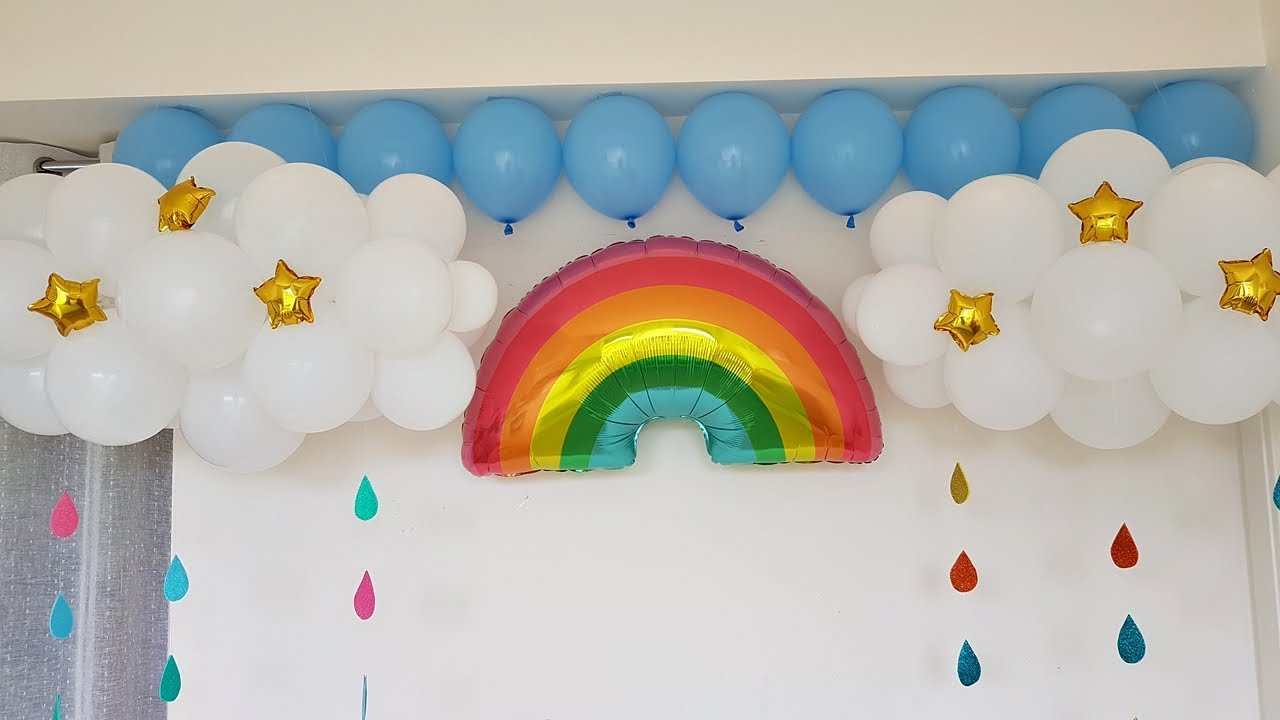 vitamina maximizar zona Decoración con globos de nubes y arcoíris - YouTube