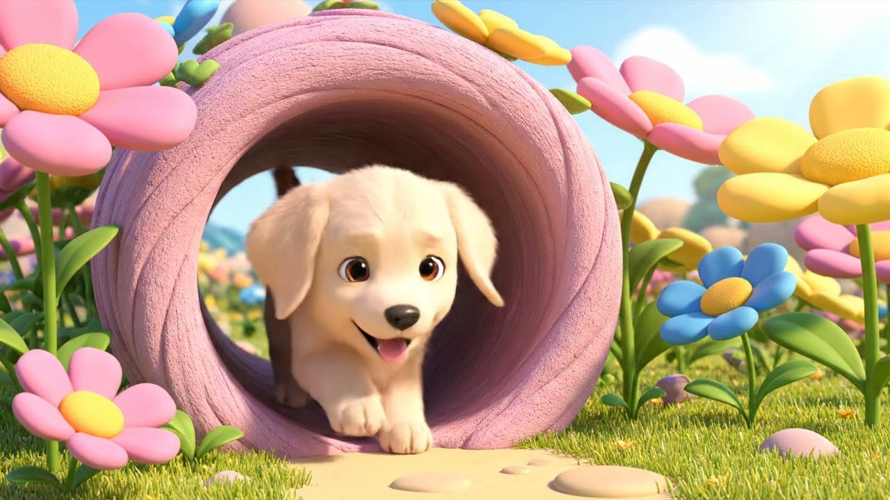 The Shy Baby Puppy Peeked from the Tunnel | Nursery Rhymes for Kids & Baby Songs