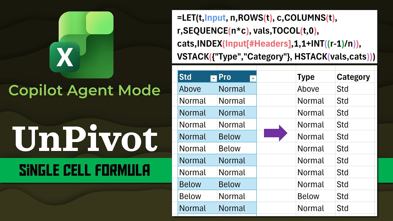 Single Cell Unpivot using Excel Copilot Agent Mode