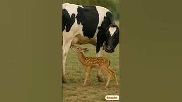 A Cow Breastfeeding A Baby Deer Animal Shorts 