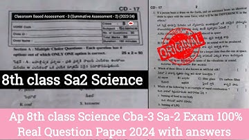 Ap 8th class Science cba-3 Sa2 exam question paper 2024|💯8th sa2 general science paper 2024