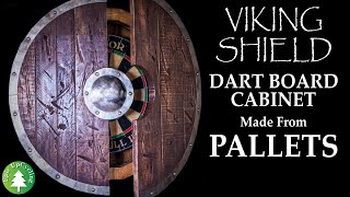 Pallet Wood and Scrap Metal Viking Shield Dart Board Cabinet.