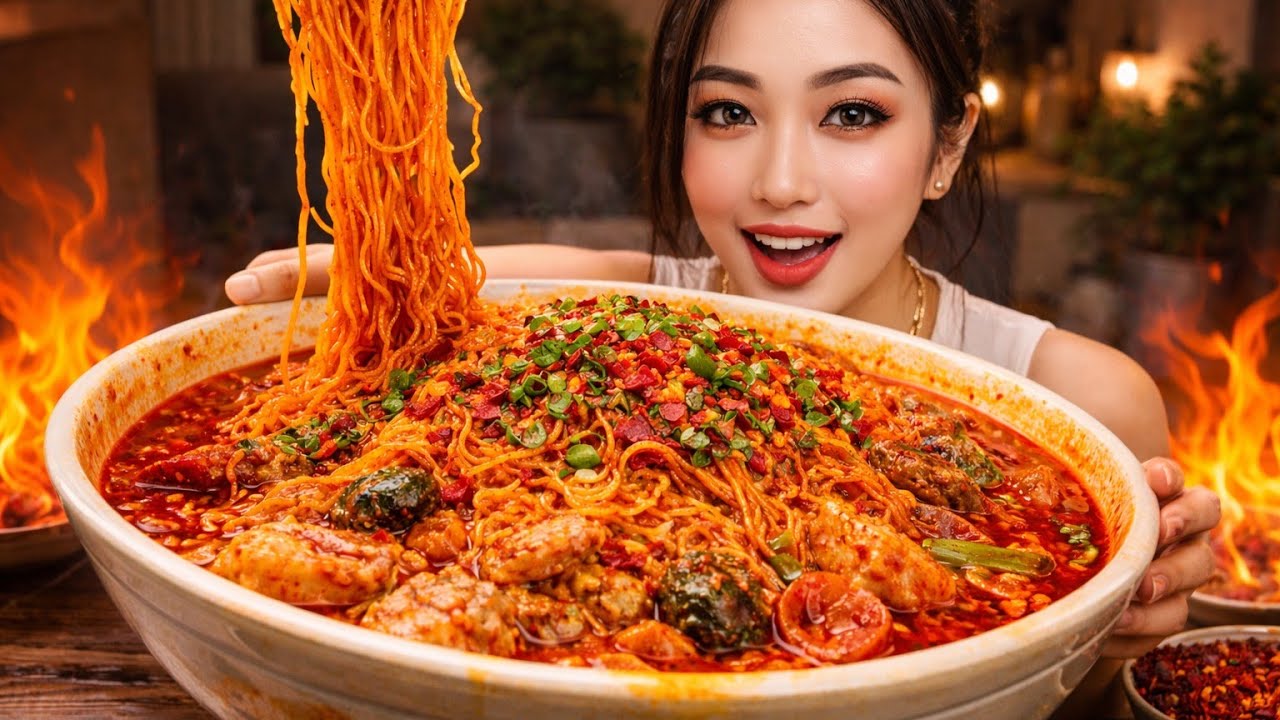 I Ate a GIANT Bowl of Extreme Spicy Noodles! 🌶️ Mukbang ASMR 