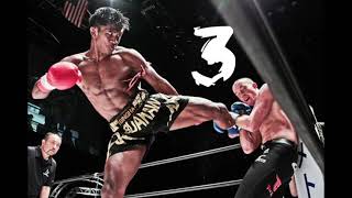 5 rounds of 5 〜 minutes with muay thai music, gong after rounds and twenty seconds before the next