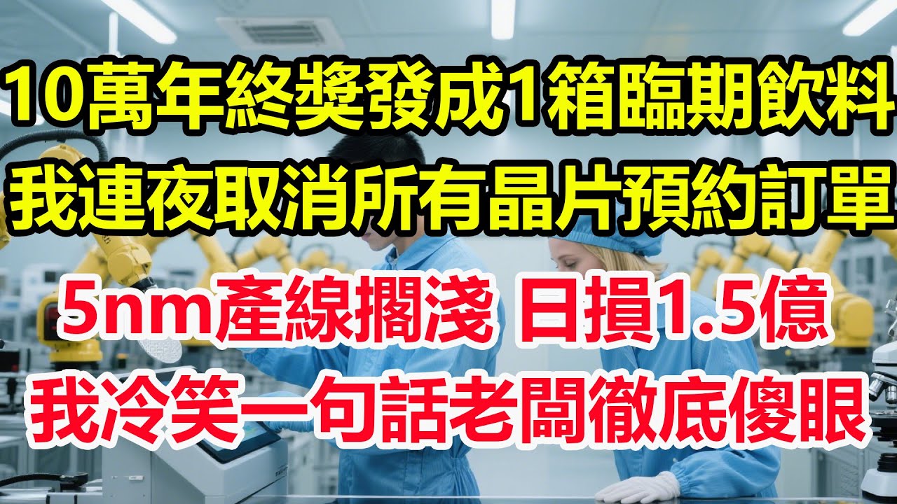 10萬年終獎發成1箱臨期飲料，我連夜取消所有晶片光刻機預約訂單，導致5nm產線擱淺，日損1.5億，我冷笑一句話老闆徹底傻眼！#情感 #爽文 #職場 #生活 #總裁