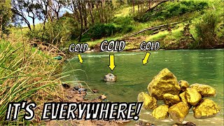 The GOLD is EVERYWHERE on this Bedrock! | How much Gold using only Gold Pan