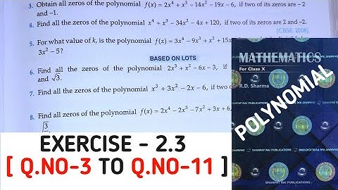 RD SHARMA CLASS 10 POLYNOMIAL  EXERCISE -2.3 [Q.NO-3 TO Q.NO-11] | MATH FEAR | CHAPTER 2