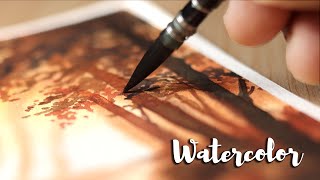 Beautiful Watercolor Painting of Forest Landscape and Flowing Water easy