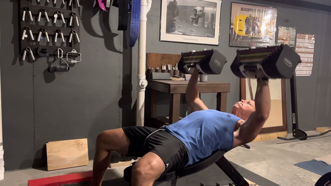 90x10 incline dumbbell bench press all reps paused 5 seconds touching chest