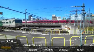 [FHD|ac]JR東日本・常磐線(上野東京ライン)-東海道本線：我孫子→熱海駅間、185系/特急『踊り子号』乗車走行シーン。【車窓・側面展望】