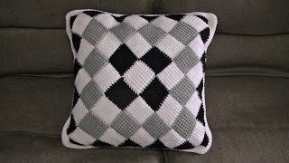 【アフガン編み】真ん中から編む正方形のクッションカバー【Tunisian Crochet 】Square cushion cover 【아후강뜨기】 사각형 쿠션 커버