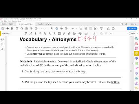 Readers' and Writers' Notebook - Grade 3 - Vocabulary - Antonyms - P. 149