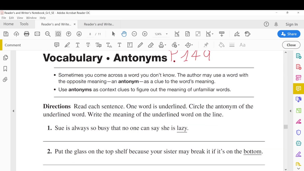 Readers' and Writers' Notebook Grade 3 Vocabulary Antonyms P