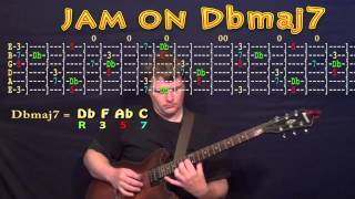 Guitar Jam Lesson - Db Major - Dbmaj7 - Db F Ab C - JAMTRACK - M.M.=60