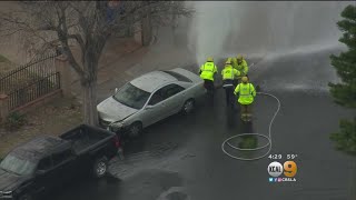 Chase Of Stolen Car Suspect Ends With Sheered Off Fire Hydrant