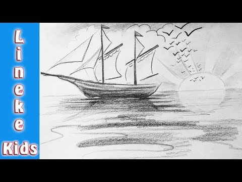 Hoe teken je een Zeilboot op zee met zonsondergang in stappen!