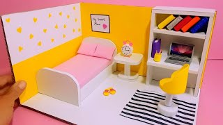 DIY Cardboard House #5❤ | Minyatür Karton Ev #5❤ | Yellow Bedroom |  Sarı Yatak Odası