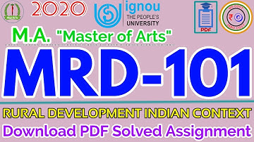MRD 101 Solved Assignment 2020 PDF Download IGNOU | Rural Development Indian Context Master of Arts