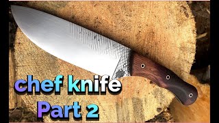 Finishing up a chefs knife, farriers rasp.  - knife making for beginners.