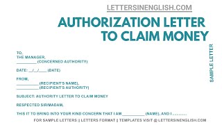 Authorization Letter to Claim Money – Sample Authorization Letter